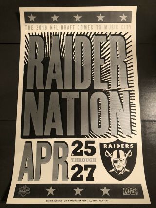 Oakland Raiders 2019 Nfl Draft Rare Hatch Show Print Poster Nashville