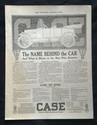 1914 Vtg Automobile Print Ad Antique Open - Air J.  I.  Case " 25 " Car Racine Wi
