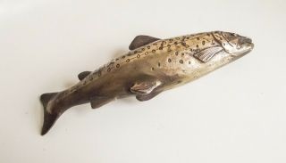 Very Rare Vintage,  Solid Bronze Small Sculpture Of A Salmon,  Fishing,  Figurene