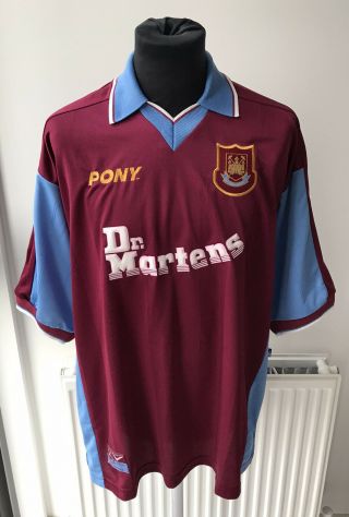 West Ham United Mens Pony 1997 / 1998 Rare Dr Martens Home Shirt Size Xl