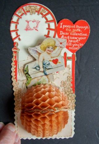 Vintage Valentine Cupid Pull Down Honeycomb 1930 