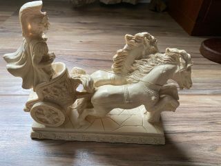 Vintage Roman Soldier With Chariot And Horses Sculpture Statue Made In Italy