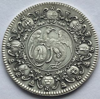 Basilea Solid Silver Swiss Cantons Medallion - 1958 Huguenin - 0.  925 - Rare