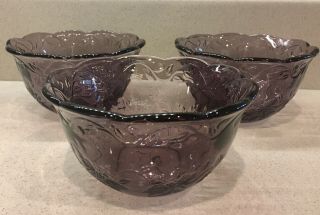 Princess House FANTASIA Amethyst Purple Crystal Bowl Scalloped Rim Set Of 3 RARE 2