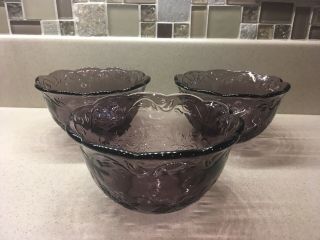 Princess House FANTASIA Amethyst Purple Crystal Bowl Scalloped Rim Set Of 3 RARE 3