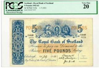 £5 Pounds 1953 - Royal Bank Of Scotland - Pcgs 20 - 3 Signatures - Rare P - 323b