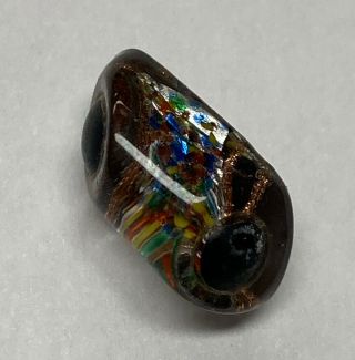 Antique Vintage Old Very Cool And Colorful Glass Button With Brass Metal Shank