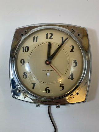 Rare Vintage Seth Thomas Art Deco Chrome Wall Clock Spray R18838 1930’s
