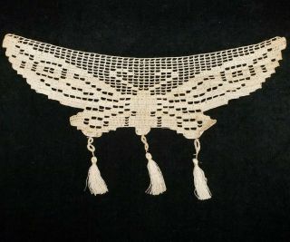 Vintage Antique Hand Crocheted Lace Edging Trim Crafts Butterfly 9x17 " Tassels