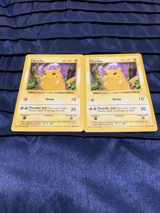 (2) Shadowless Red Cheeks Pikachu Pokemon Card Base Set 58/102 Very Rare Error