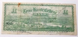 RARE Terre Haute,  IN Terre Haute Commercial College $2 Obsolete Banknote SIGNED 2