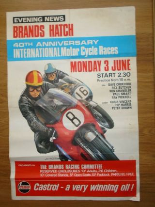 Brands Hatch Poster Motor Cycle Races 3rd June 1968 Rare Michael Turner
