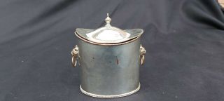 An Antique Silver Plated Tea Caddy.  Embossed Lions Heads.  Late 1800.  S.  Collectable.