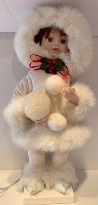 Rare Vintage Telco Motionettes Animated Eskimo Snow Baby Girl W /snowball Euc