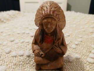 Antique Vintage Carved Wooden Native American Figure Small Mini 2