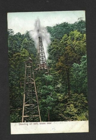 Antique Shooting Oil Well Scene,  Oil City,  Pa Cancel Colored Postcard