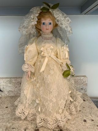 Antique Porcelain Wedding Dress Bride Doll.  16.  5 ".