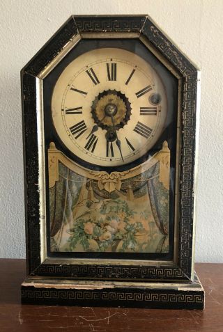 Rare 19th Century Antique French Hand Painted Pine Pendulum Mantel Clock
