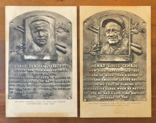 Babe Ruth Lou Gehrig 1953 - 63 Artvue Type 1 Hall Of Fame Plaque Postcard Rare