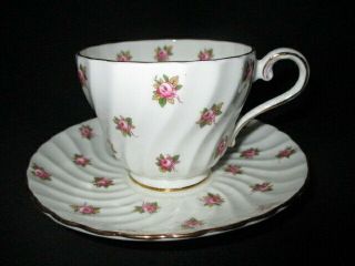 Cup Saucer Aynsley Swirl Ribbed Pink Rose Bud Chintz