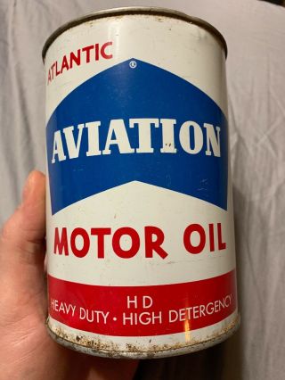 Vintage Rare Atlantic Aviation Motor Oil Hd One Quart Philadelphia Can