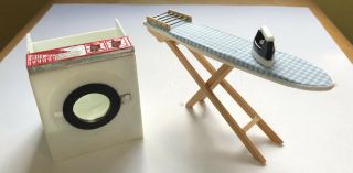 Vintage Dollhouse Miniature Ironing Board W Iron And Washing Machine 1:12
