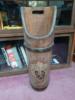 Rare Florentia Italy Vintage Wood Umbrella Stand Holder Coat Of Arms 23 " Tall