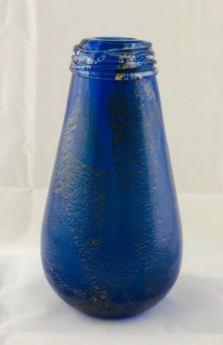 Rare Charlie Meaker British Studio Art Glass Blue Vase - Isle Of Wight Azurene