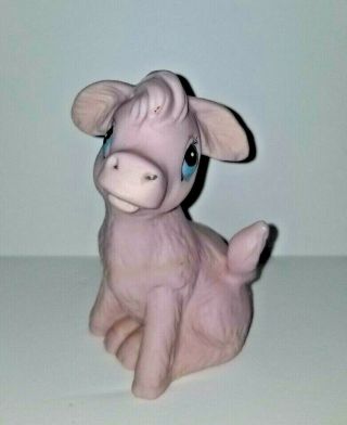 Vintage Purple Donkey Figurine Bisque Porcelain Barnyard Big Blue Eyes