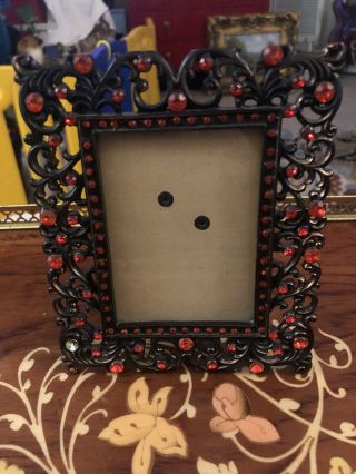 Vintage Antique Style Jeweled 2.  5 " X 3.  5 " Black Metal Picture Photo Frame