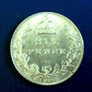 1905 King Edward Vii Sixpence,  Rare.  925 Silver - Very High To Top Grade,