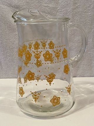 Vintage Corelle Rare Butterfly Gold Glass Pitcher W Handle And Ice Spout 72 Oz