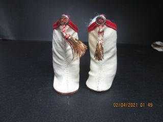 Vintage Doll Majorette Boots Gold Tassels White Red Trim 2 - 1/8 "