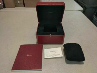 Cartier Wooden Red Black Watch Box Case Luxury Rare Booklet Pillow Bag Full Kit