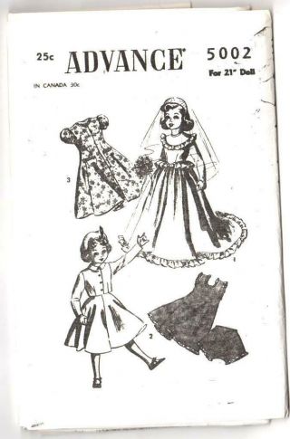 Vintage 1940s Advance 21 " Doll Dress Pattern 5002