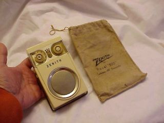 Vintage Zenith Royal 500 Transistor Radio Owl Eyes With Rare Bag