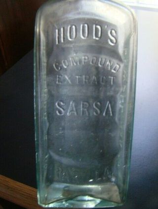 Antique HOOD ' S COMPOUND EXTRACT SARSAPARILLA Medicine Bottle - LOWELL,  MASS. 2