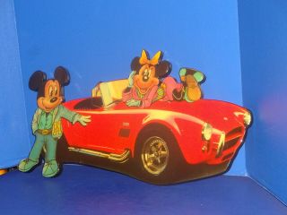 Rare Gallery 92 Disney Mickey Minnie Sports Car Laminated Wood Wall Art 22x11