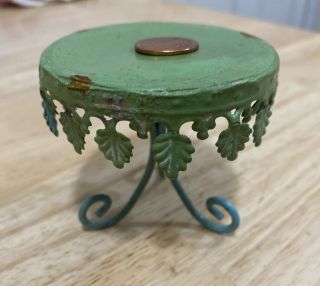 Dollhouse Miniature Green Metal Table With Leaves Vintage Outdoors Or Kitchen