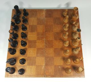 Rare Vintage Russian,  Completely Wooden Chess Set.  Made In Ussr 1947.