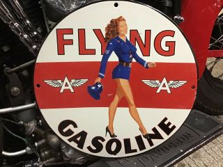 Rare Vintage Porcelain Flying A Gasoline Sign Ford Harley Chevy Aircraft Dodge