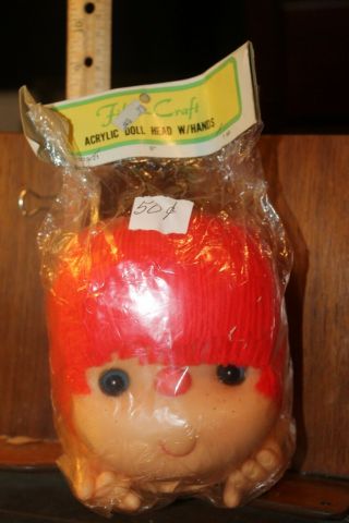 Vintage Fibre - Craft Acrylic Doll Head And Hands With Red Yarn Hair