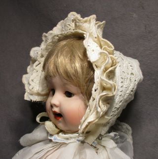 Vintage Doll Hat - Bonnet - Ivory Eyelet Lace W/ruffles & Tucks