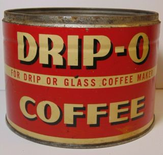 Rare Old Vintage 1930s Drip - O Coffee Tin 1 One Pound Cedar Rapids Iowa Coffee Ia
