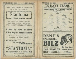 Pre Ww2 Rare Programme Middlesbrough V Nottingham Forest 6/10/23 1923/24