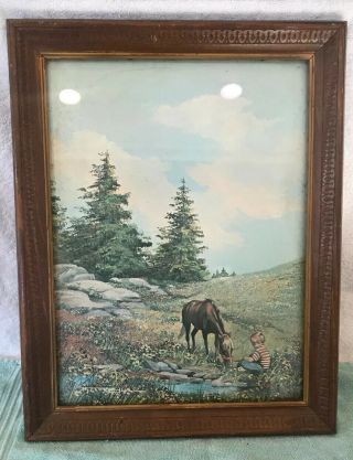 Vintage Framed Print Boy And His Horse Marylle 14 1/2” X 18 3/4”