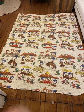 Rare Vintage 1970’s " Western Snoopy " Twin Light Weight Bed Spread
