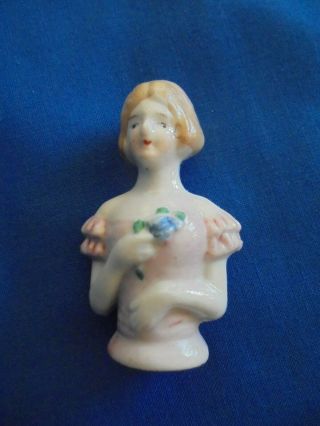 Gorgeous Vintage Glazed Porcelain Miniature Pin Cushion Half Doll Made In Japan