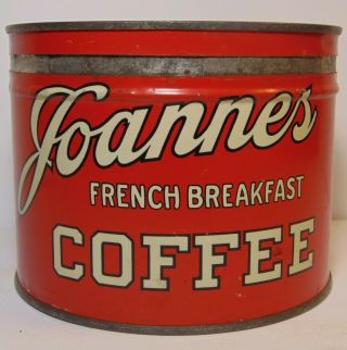Rare Vintage 1930s Joannes Coffee Keywind Coffee Tin 1 Pound Green Bay Wisconsin