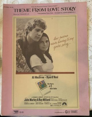 1970 Theme From Love Story Vintage Sheet Music